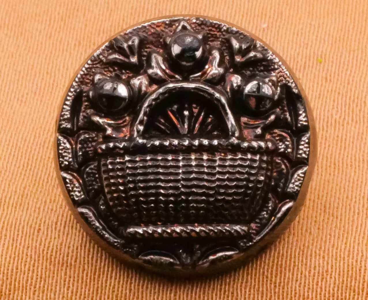 Basket Flowers Floral Luster Tinted Black Glass Button 17mm