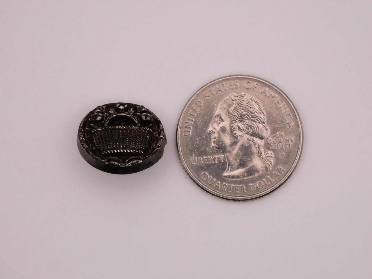 Basket Flowers Floral Luster Tinted Black Glass Button 17mm
