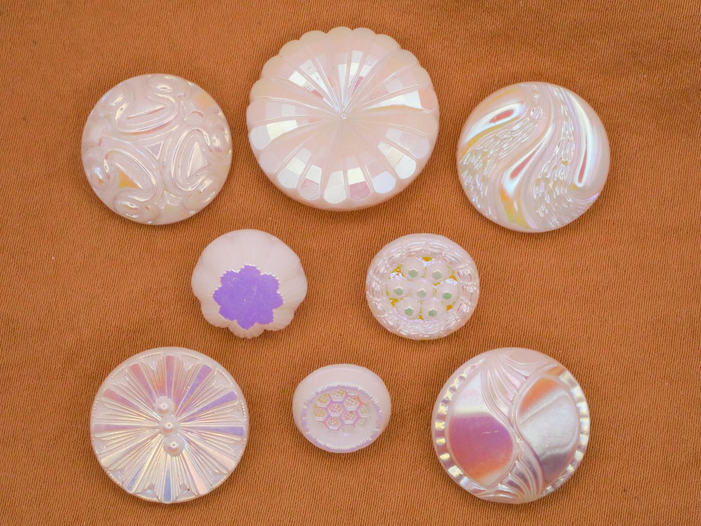 Iridescent Vintage White Glass Button Various 11-23mm