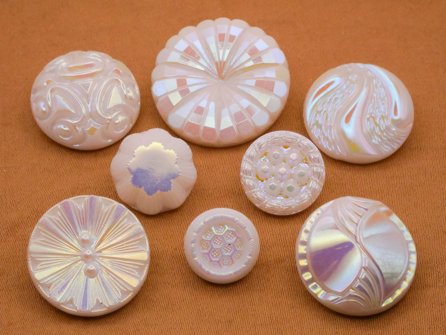 Iridescent Vintage White Glass Button Various 11-23mm