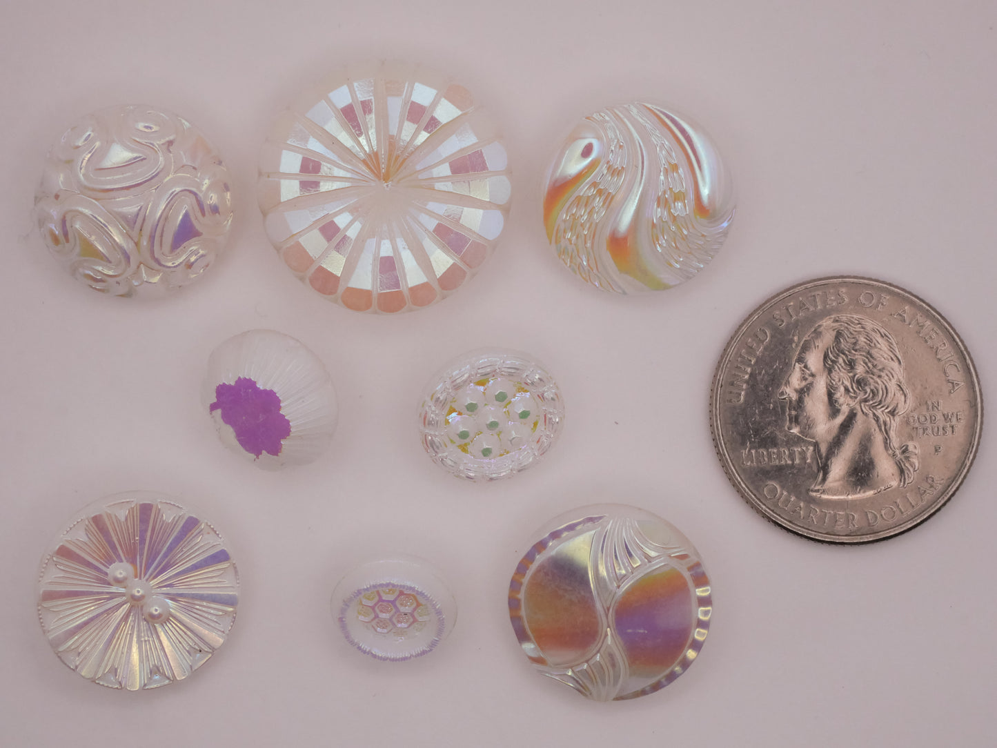 Iridescent Vintage White Glass Button Various 11-23mm