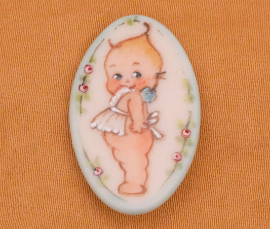 Kewpie Doll Apron Hand-Painted Porcelain Ceramic Button 18x29mm