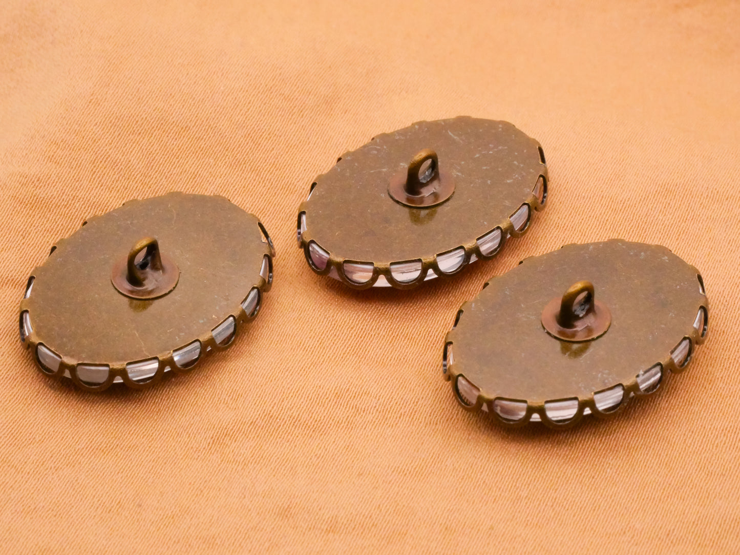 Flower Floral Pinks Oval Glass Dome Bronze Metal Button Various 19x26mm