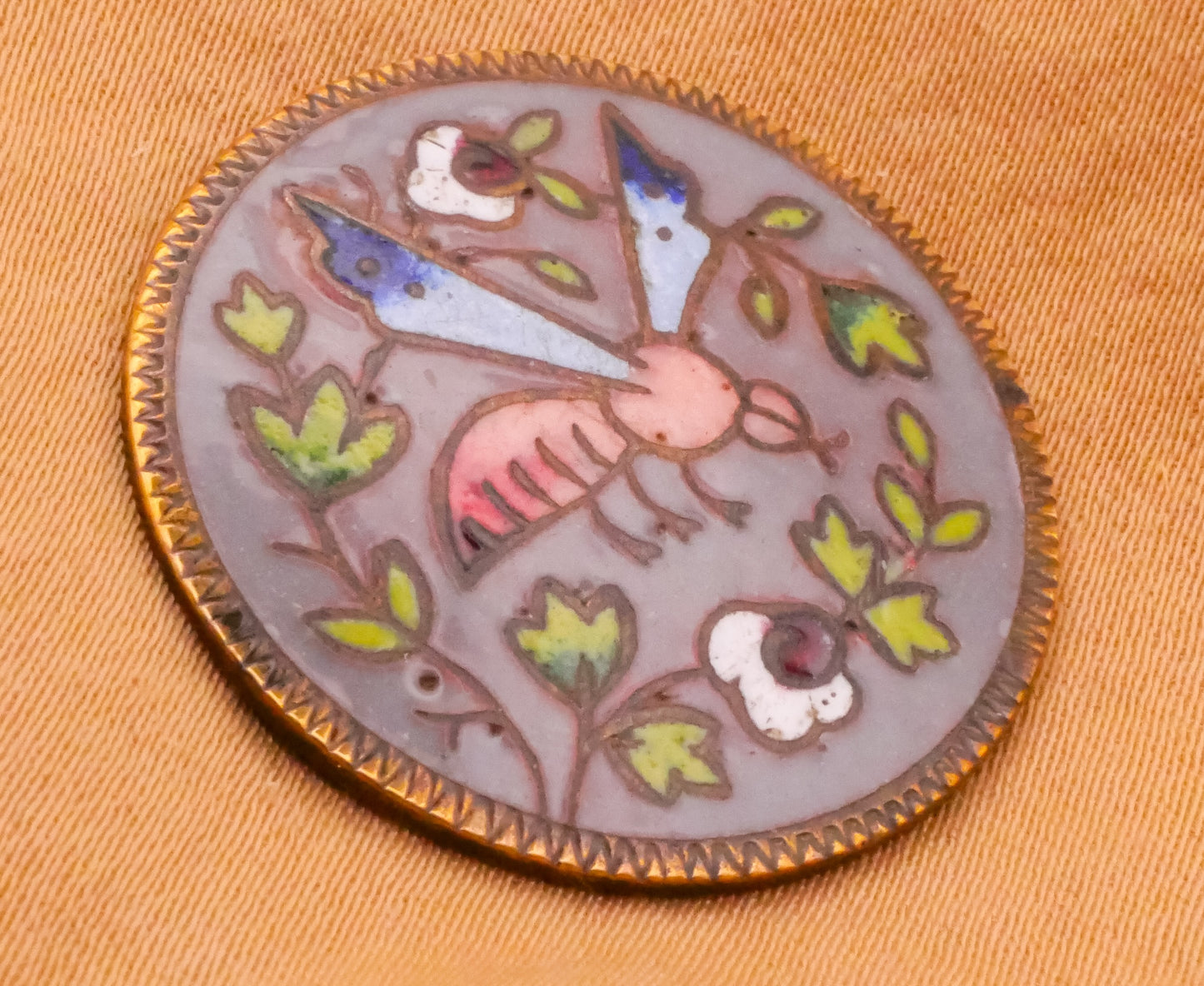 Bug Flying Insect Bee Cloisonné Enamel Victorian Metal Button 26mm