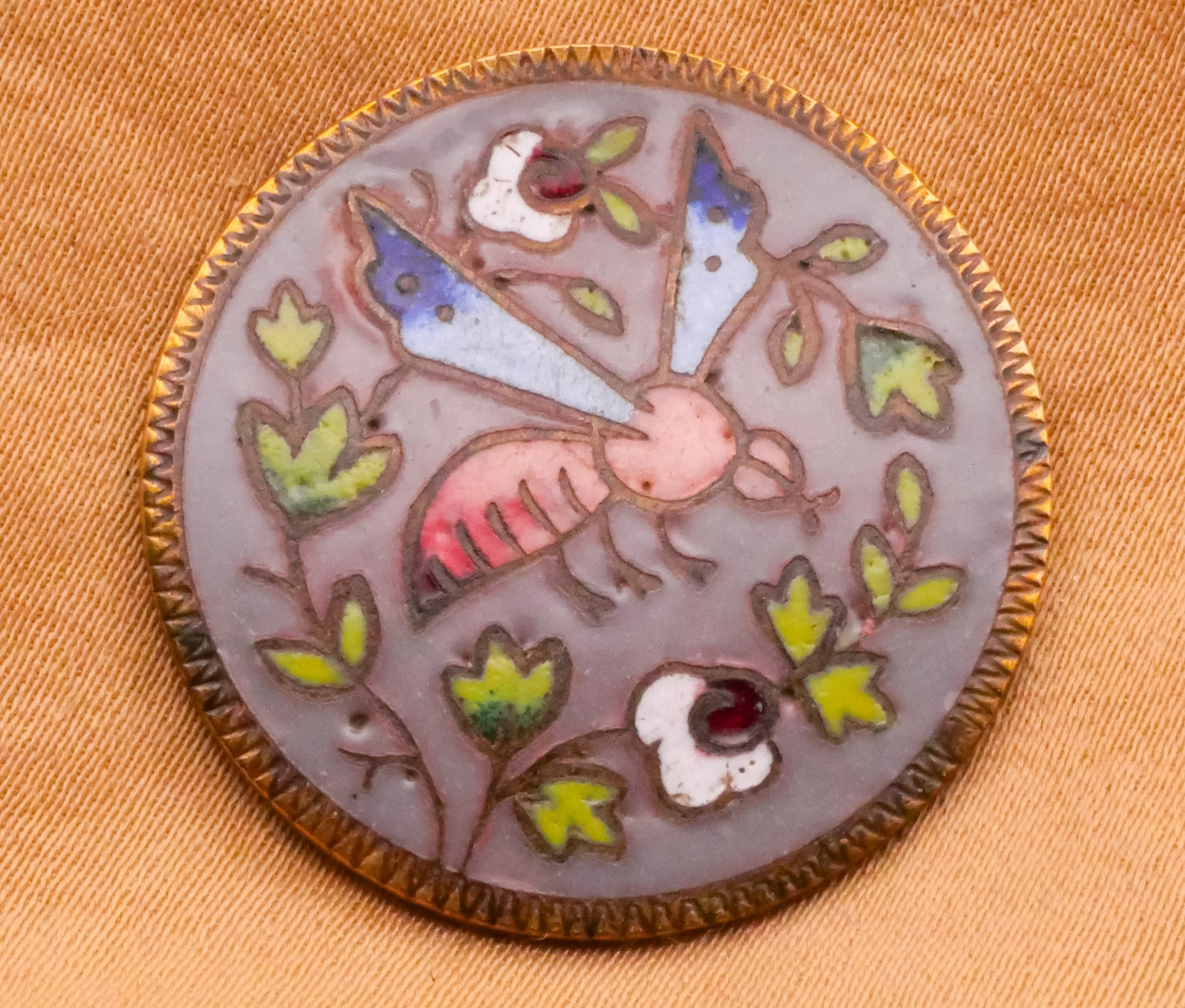 Bug Flying Insect Bee Cloisonné Enamel Victorian Metal Button 26mm