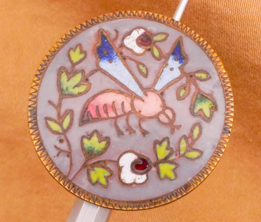 Bug Flying Insect Bee Cloisonné Enamel Victorian Metal Button 26mm