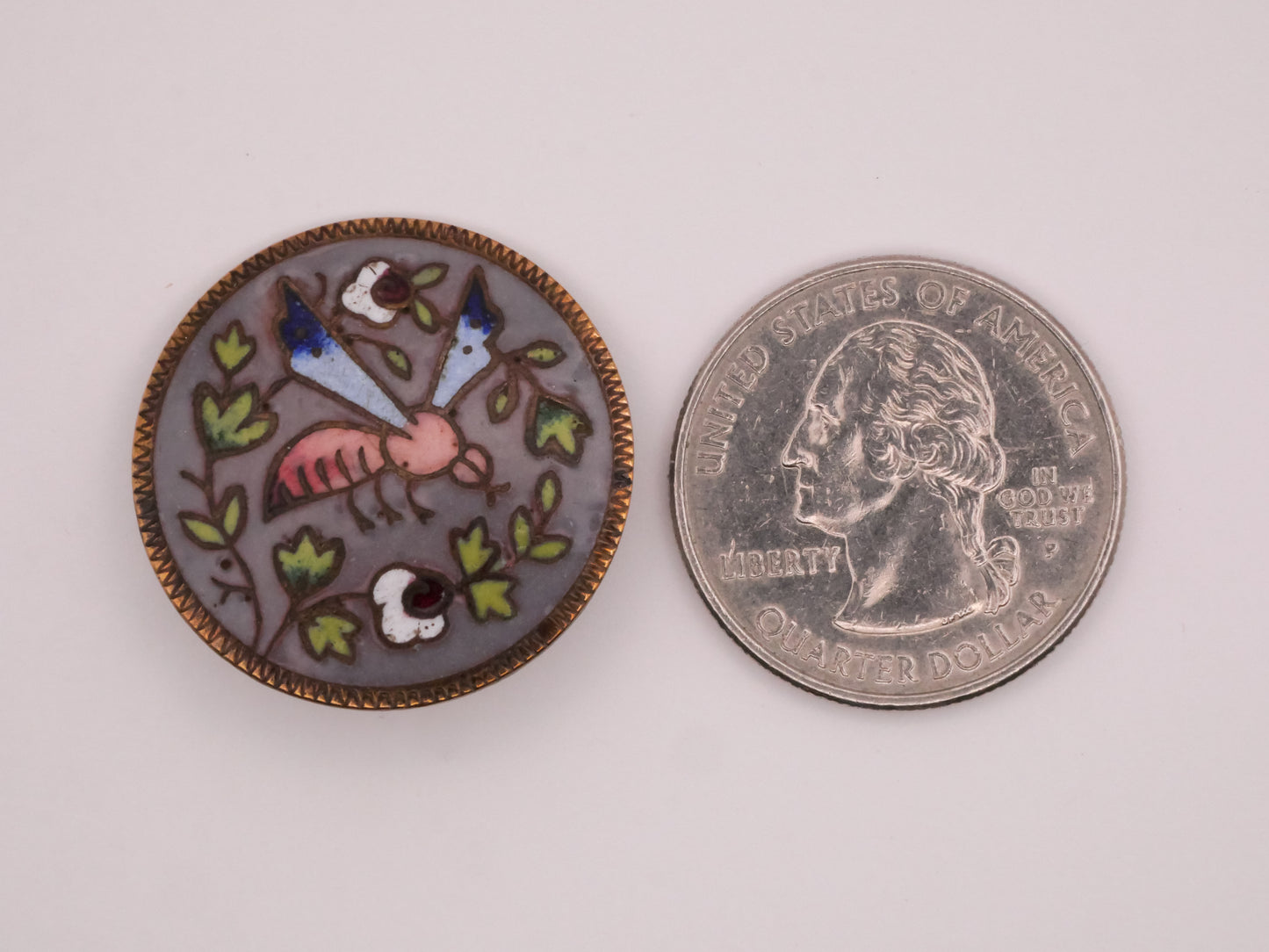 Bug Flying Insect Bee Cloisonné Enamel Victorian Metal Button 26mm