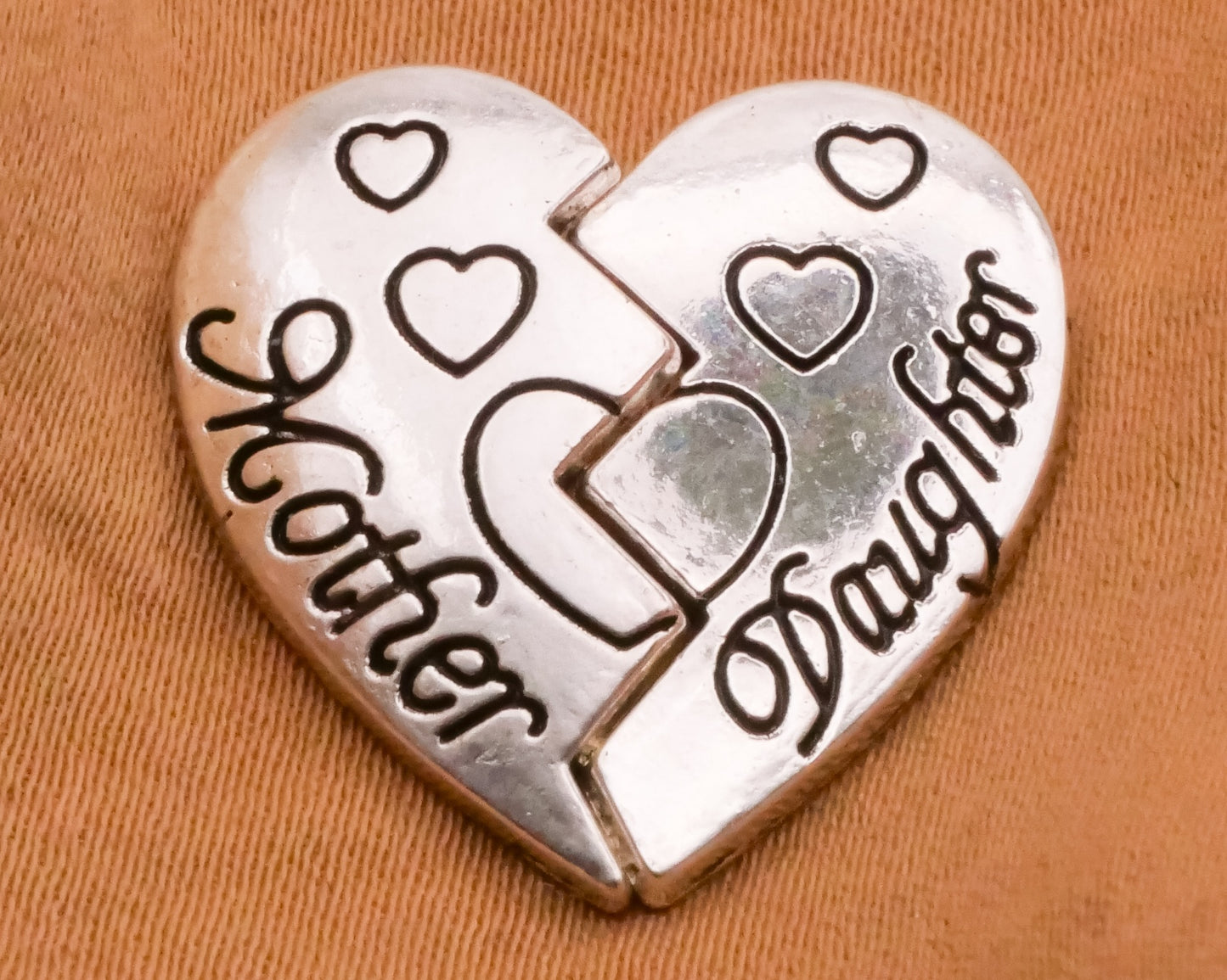 Mother Daughter Friendship Heart Two-Part Metal Pair of Buttons 12x21mm