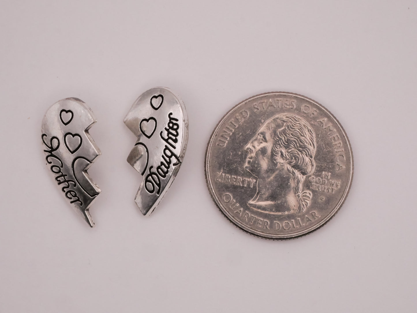 Mother Daughter Friendship Heart Two-Part Metal Pair of Buttons 12x21mm