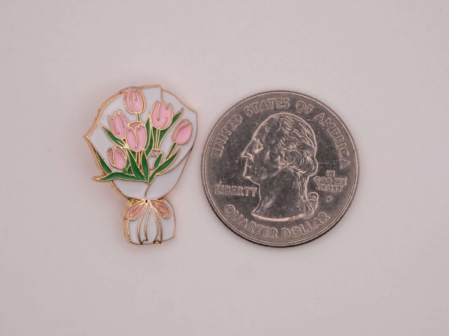 Tulip Pink Flower Bouquet Enamel Metal Button 18x25mm