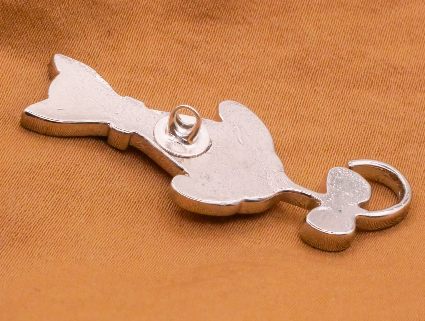 Cat Bow Pink Large Enamel Silver Metal Button 16x44mm