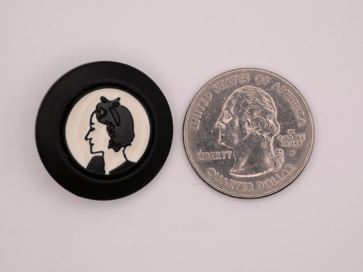 Lady Woman Portrait Enamel Metal Plastic Button 25mm
