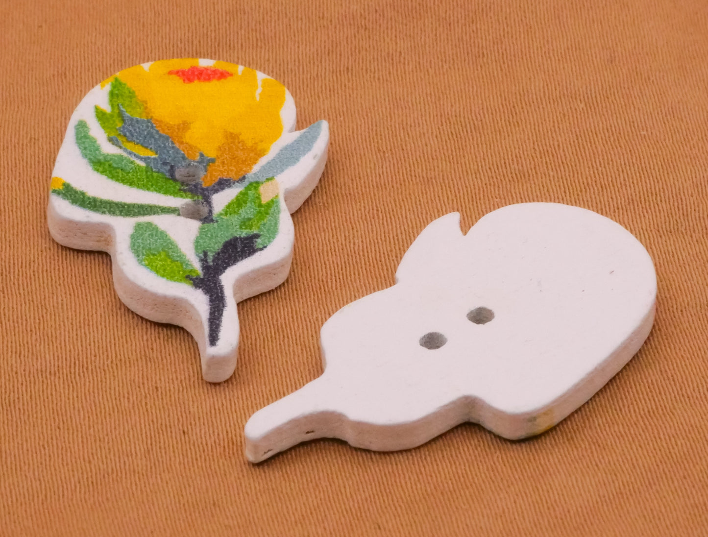Flower Bud Colorful Wood Set of Ten Buttons 20x30mm