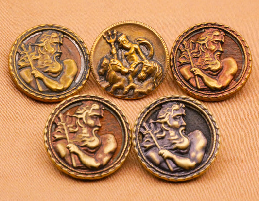 Poseidon God of the Sea Trident Victorian Metal Button Various 16mm