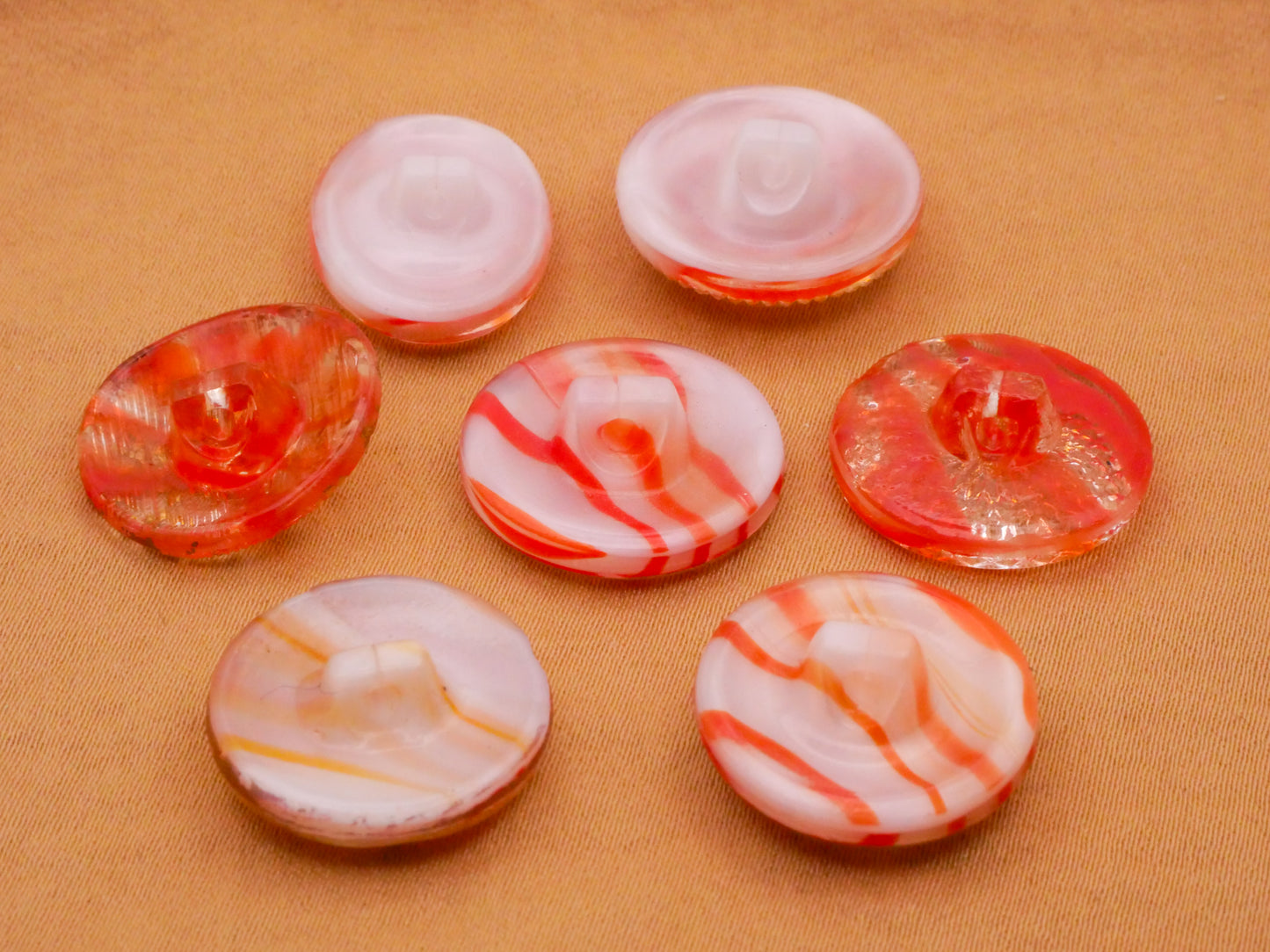Orange Stripe Dig Dug Vintage Glass Button Various 14-19mm