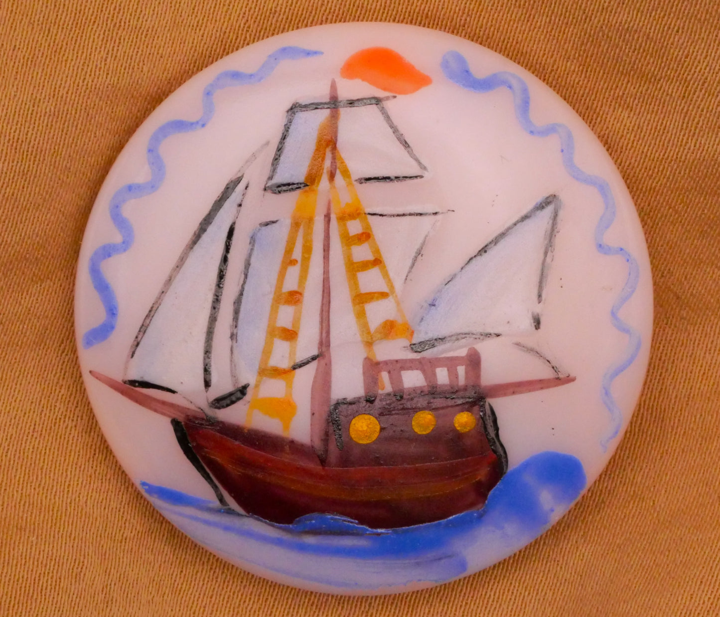 Ship Sails Hand-Painted Czech Pink Glass Large Button 35mm