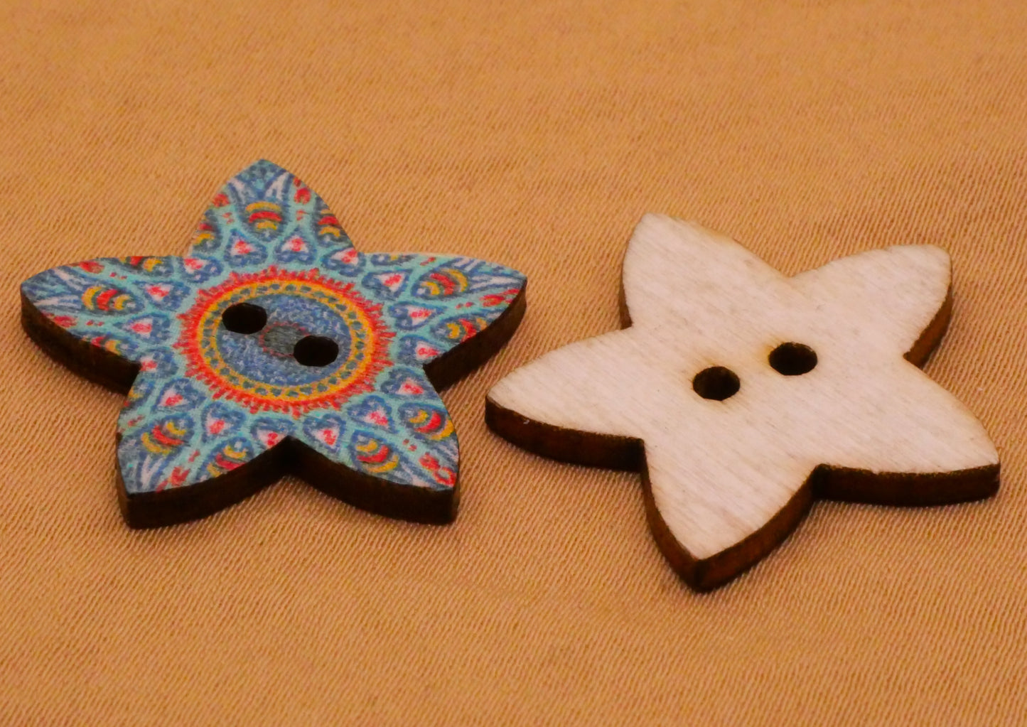 Star Starfish Patterns Wood Assorted Set of Ten Buttons 25mm