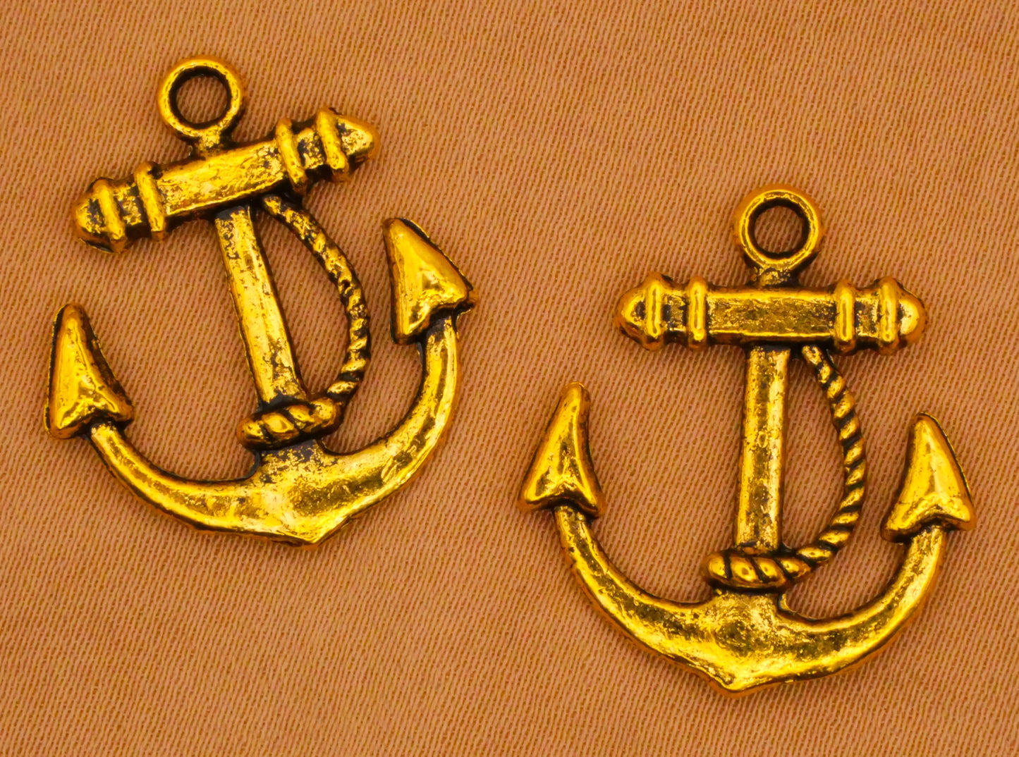 Anchor Bright Gold Metal Pair of Charms Embellishments 20x23mm