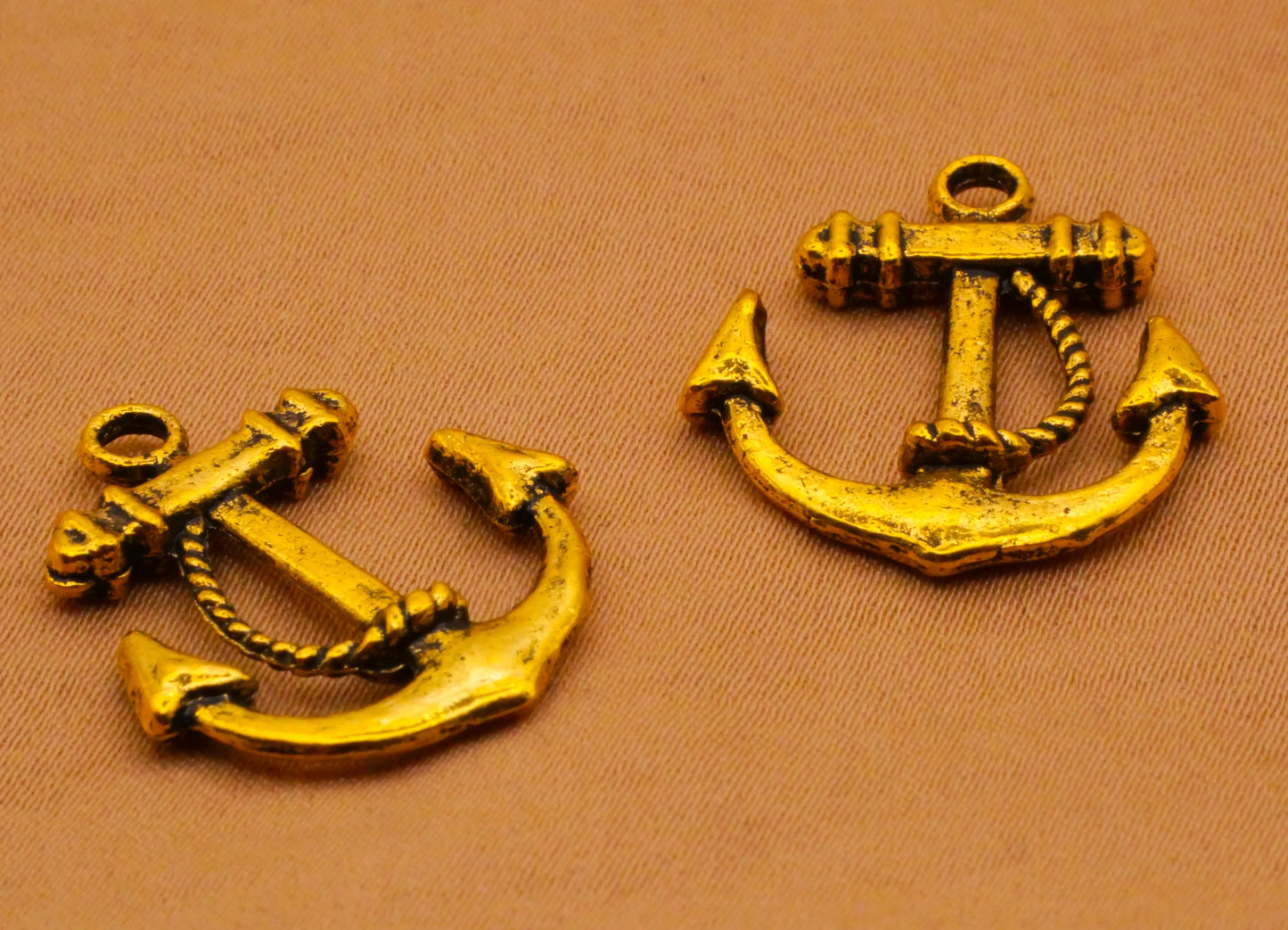 Anchor Bright Gold Metal Pair of Charms Embellishments 20x23mm