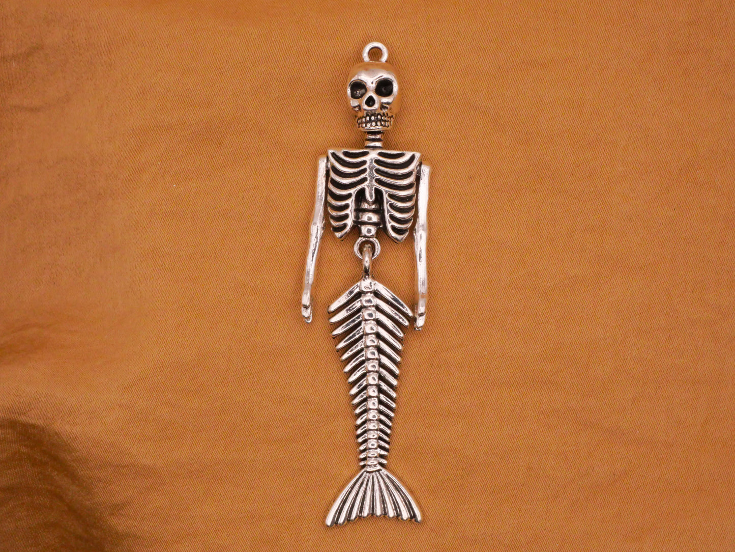 Mermaid Skeleton Moveable Silver Metal Charm Pendant 18x74mm