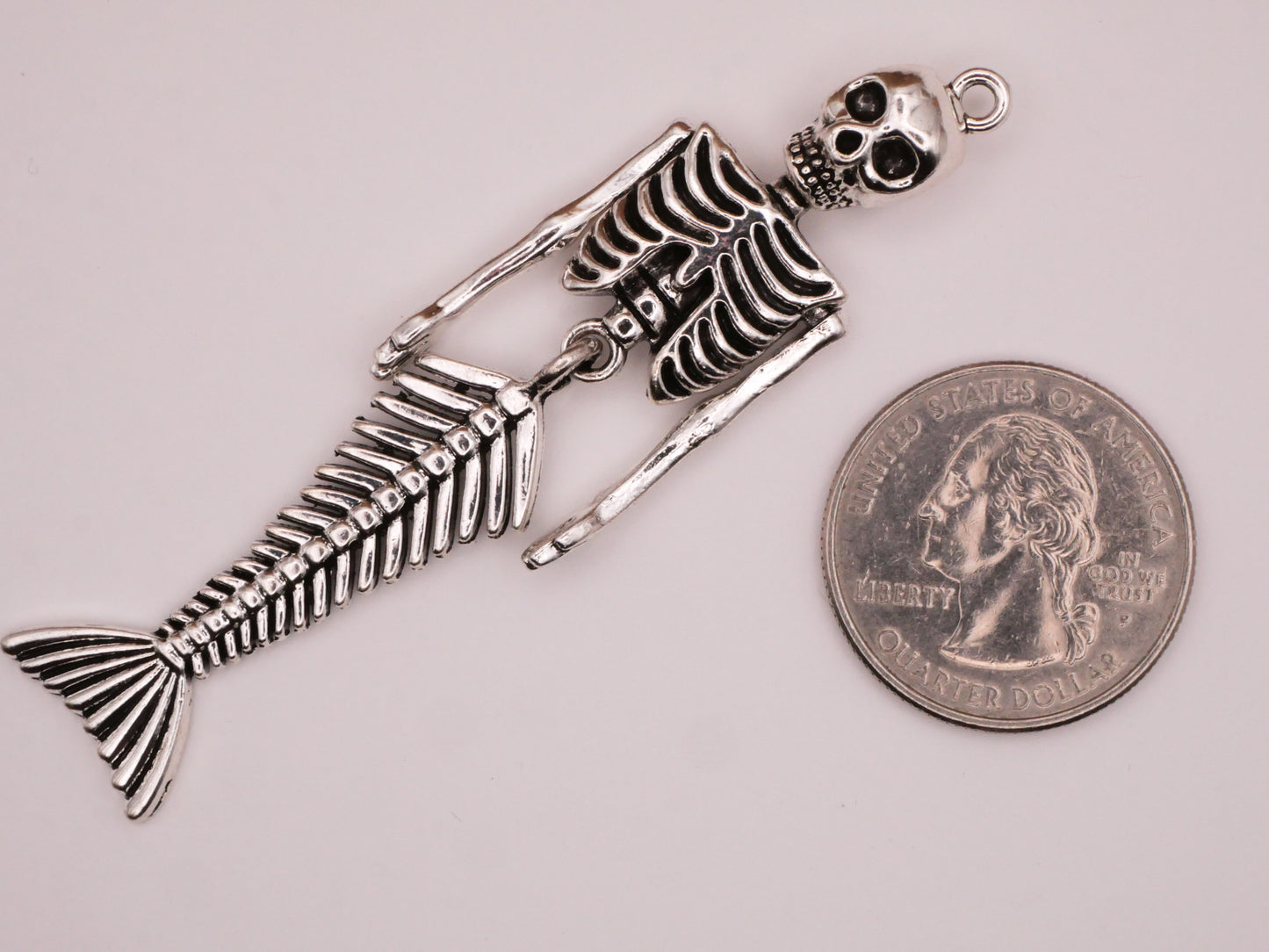 Mermaid Skeleton Moveable Silver Metal Charm Pendant 18x74mm