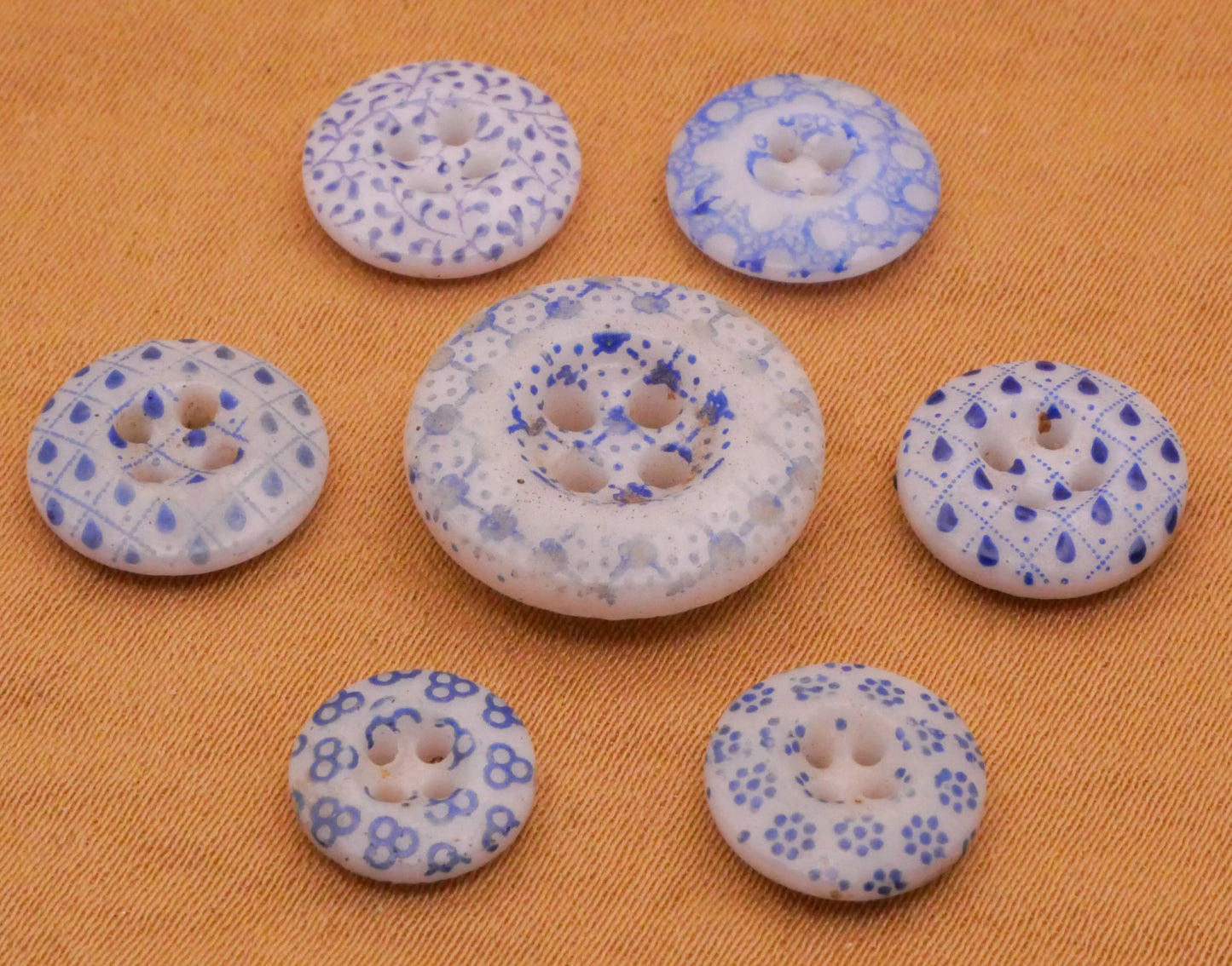 Calico Patterns Blue White China Button Various 9-16mm