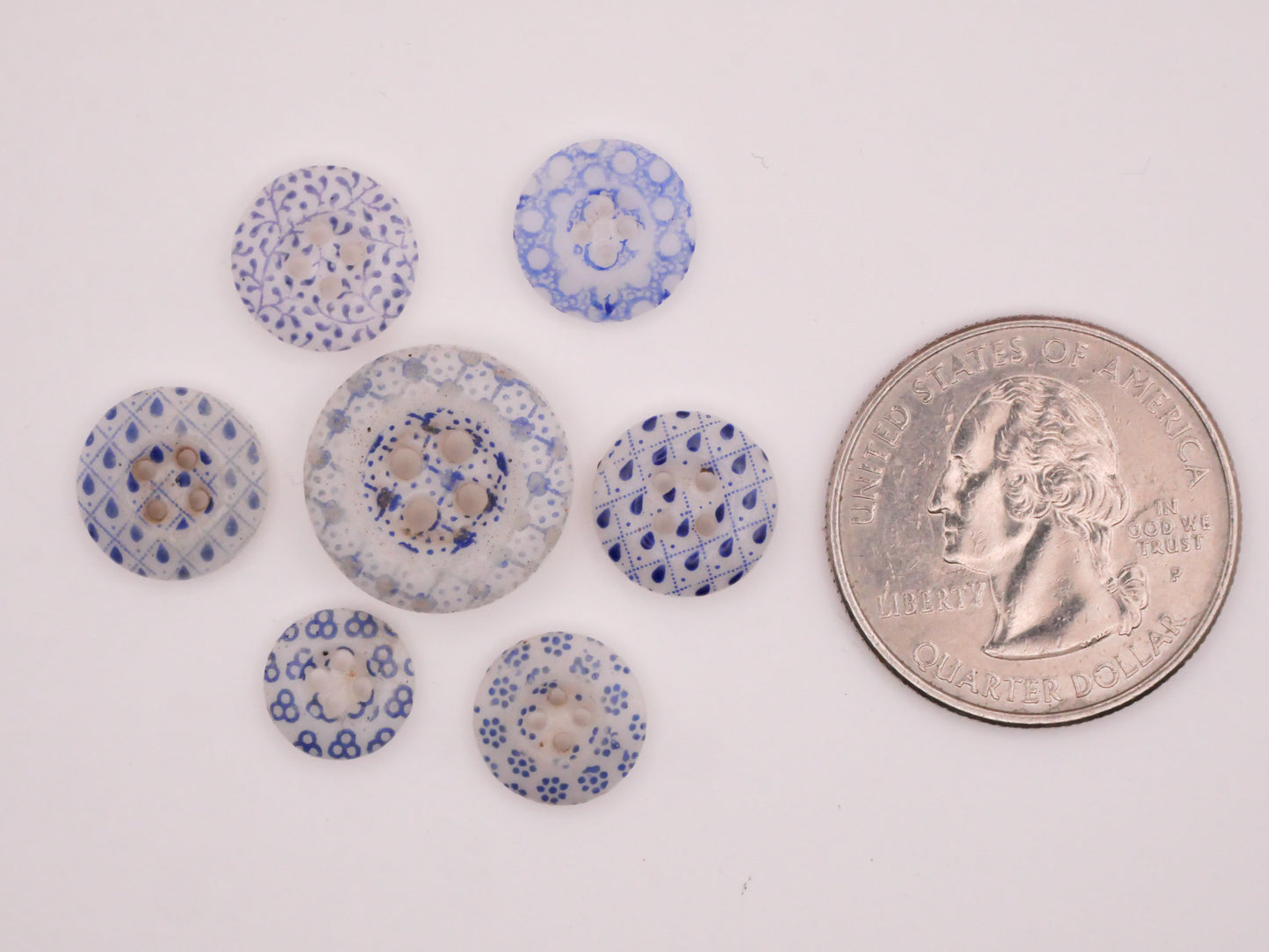 Calico Patterns Blue White China Button Various 9-16mm