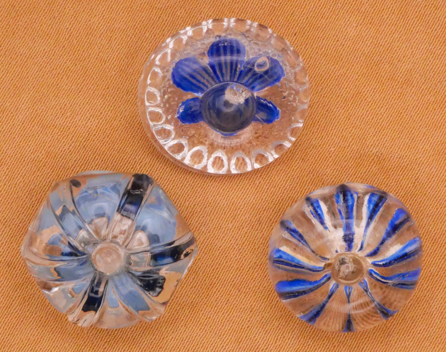 Blue Reverse Painted Intaglio Vintage Glass Button Various 16-17mm