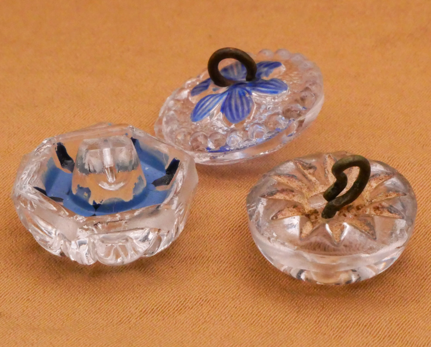Blue Reverse Painted Intaglio Vintage Glass Button Various 16-17mm