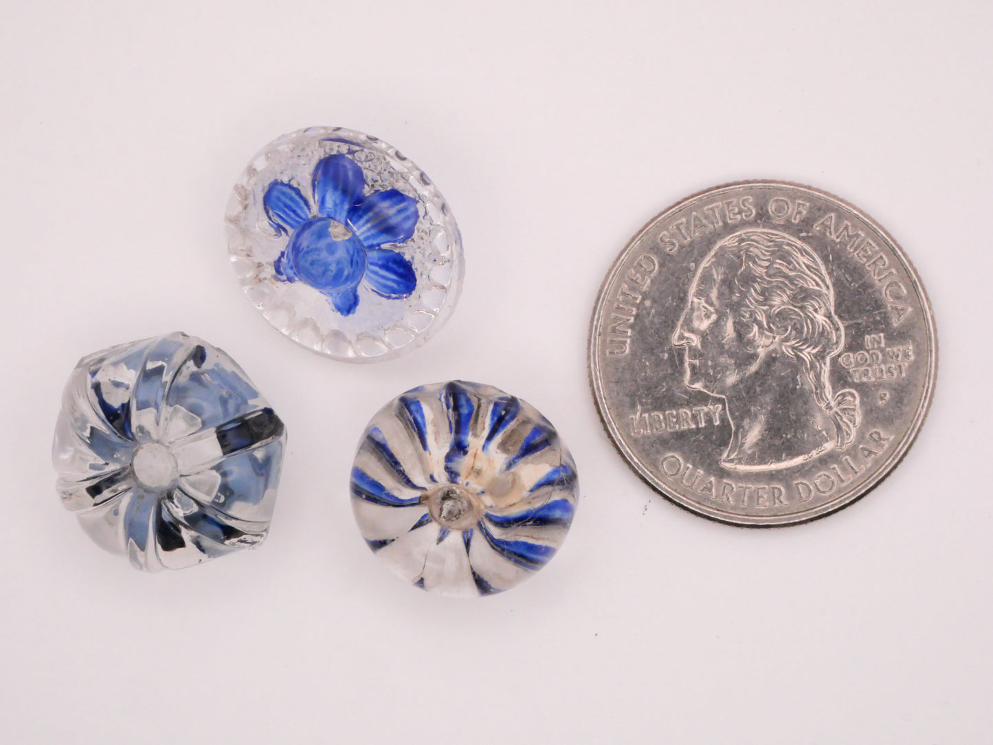 Blue Reverse Painted Intaglio Vintage Glass Button Various 16-17mm