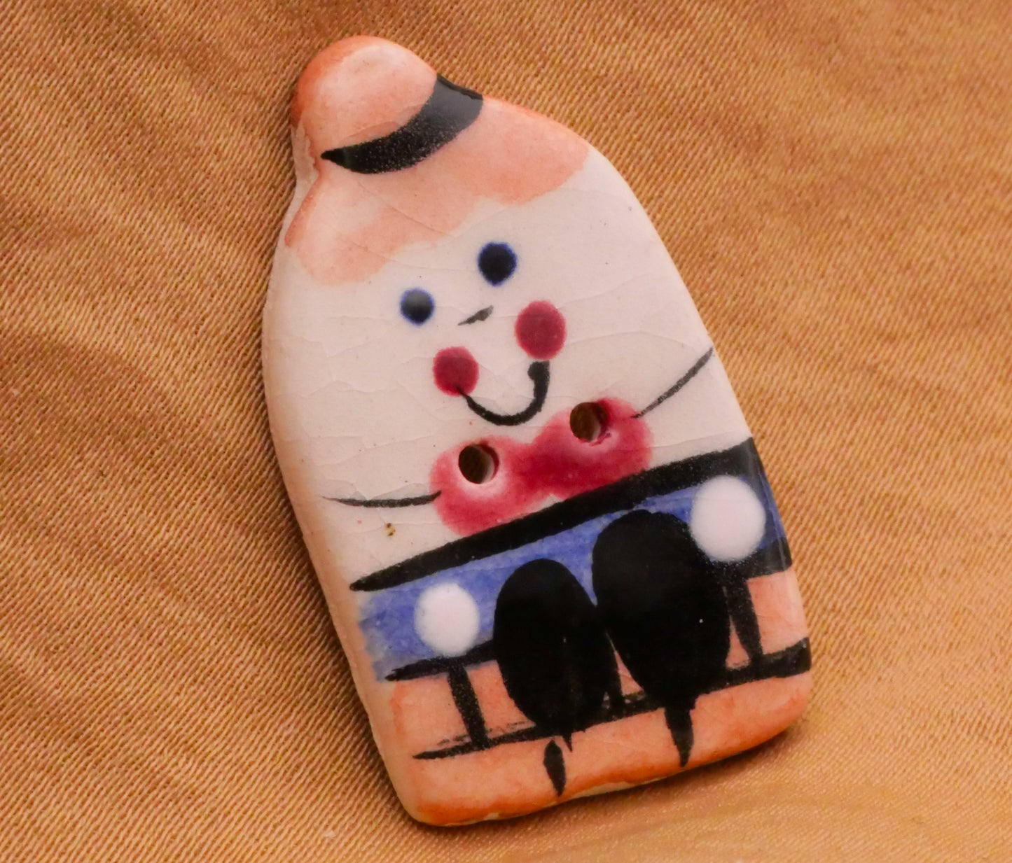 Humpty Dumpty Hand-Painted Ceramic Button 18x31mm