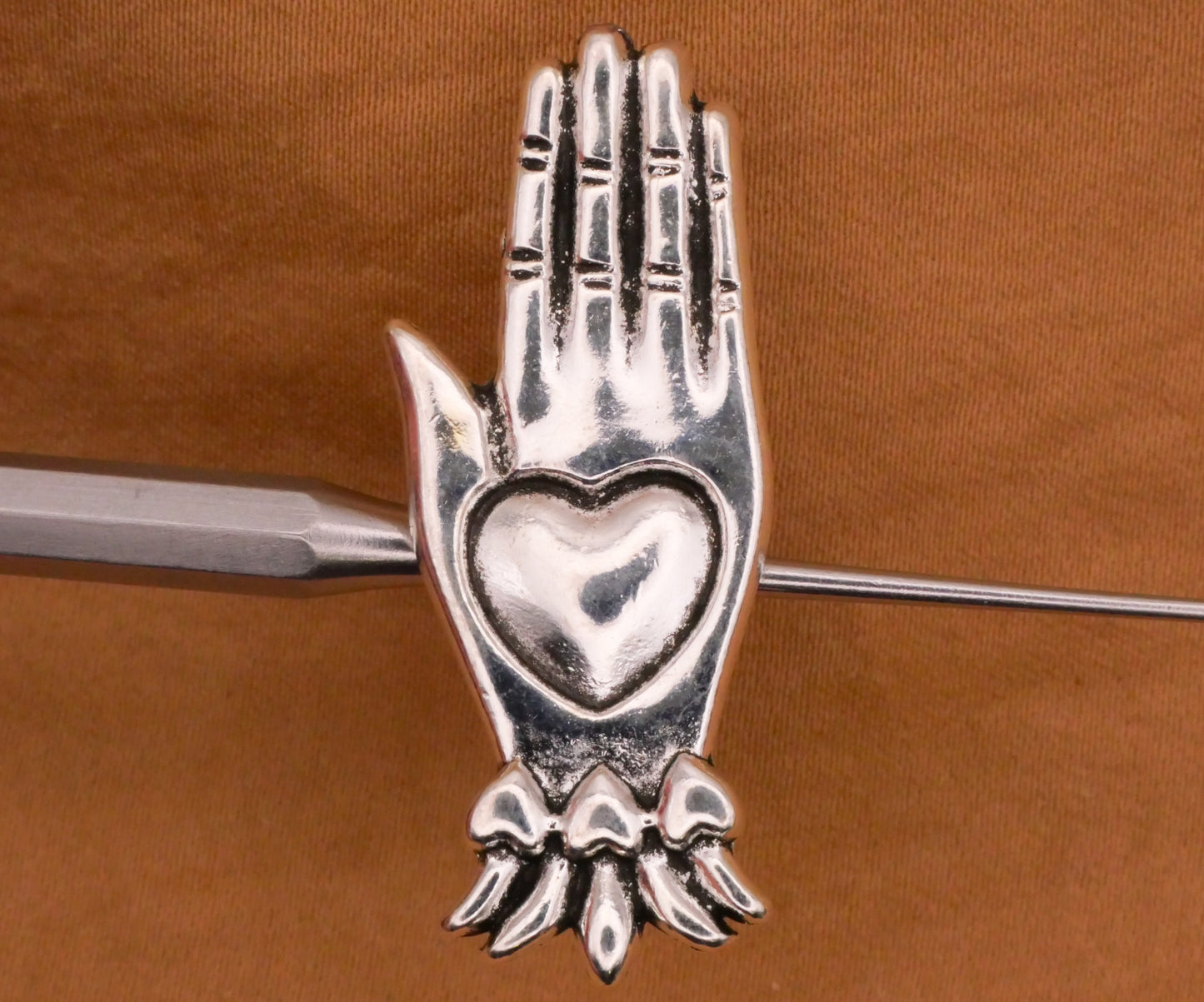 Heart in Hand Large Silver Metal Button 16x39mm