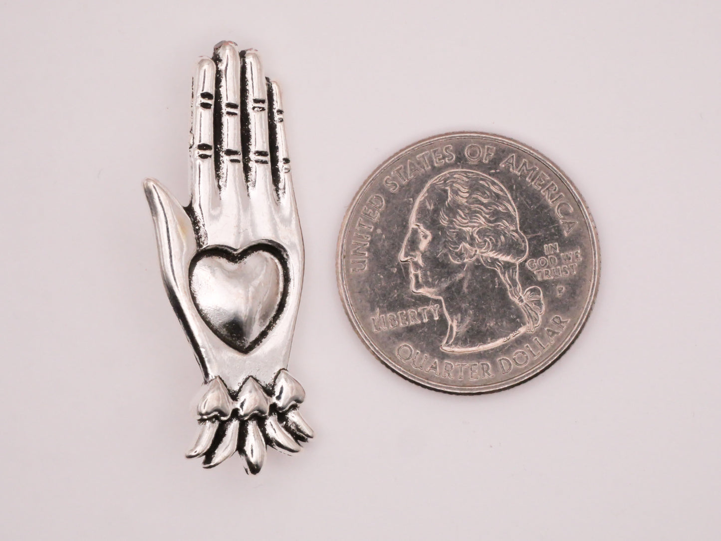 Heart in Hand Large Silver Metal Button 16x39mm