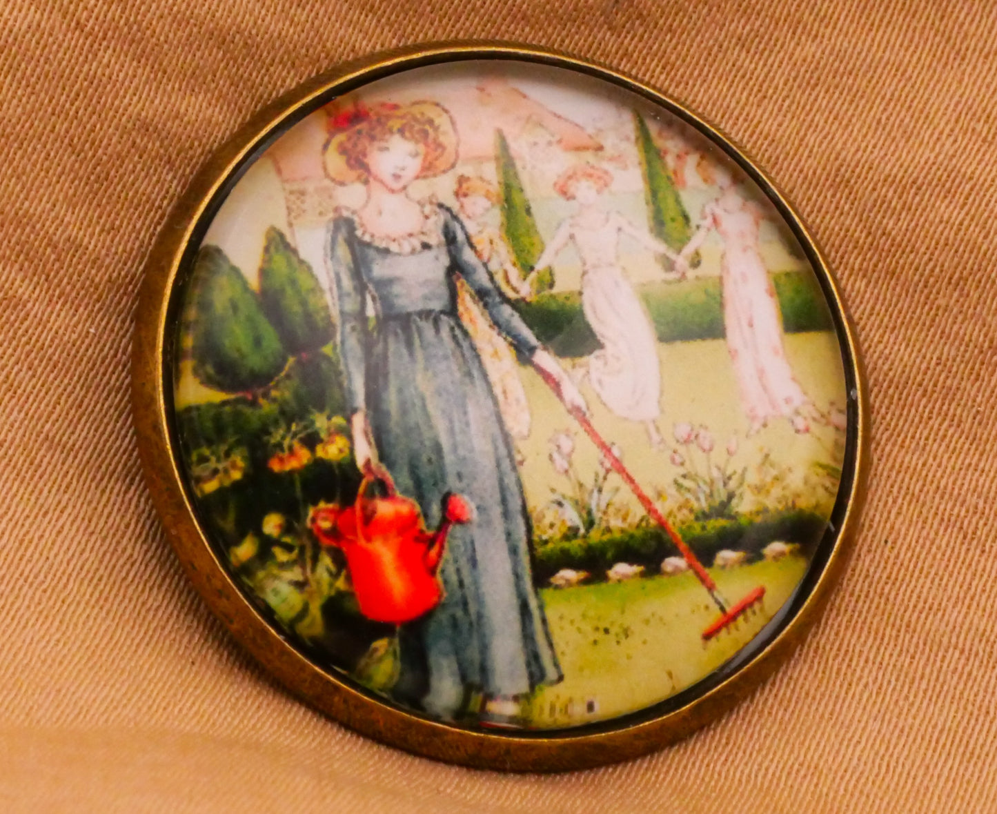 Nursery Rhyme Kate Greenaway Glass Dome Bronze Metal Button Various 28mm