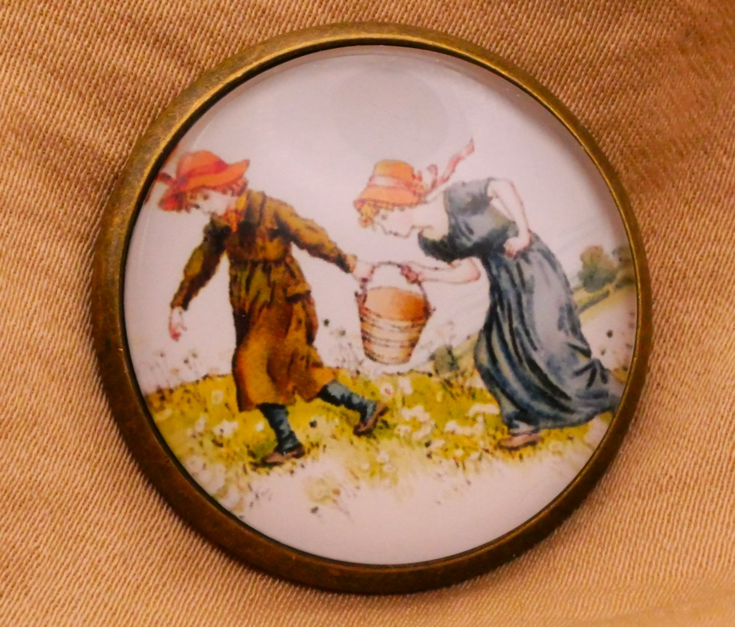 Nursery Rhyme Kate Greenaway Glass Dome Bronze Metal Button Various 28mm