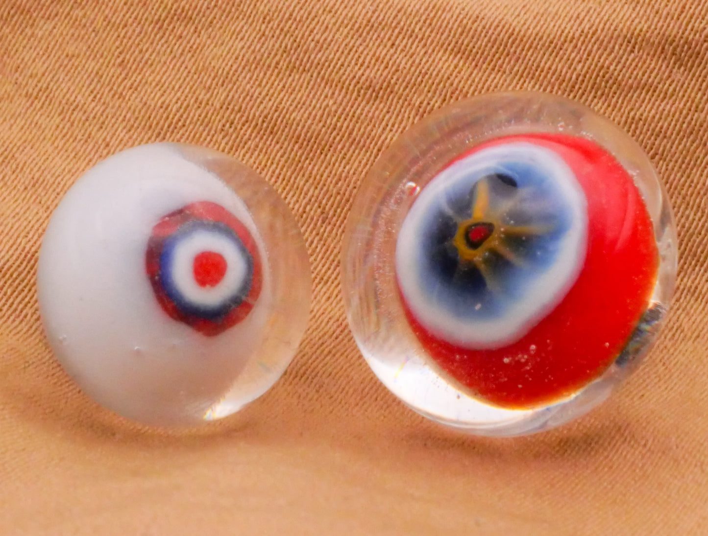 Patriotic Red White Blue Paperweight Glass Button Various 12-15mm