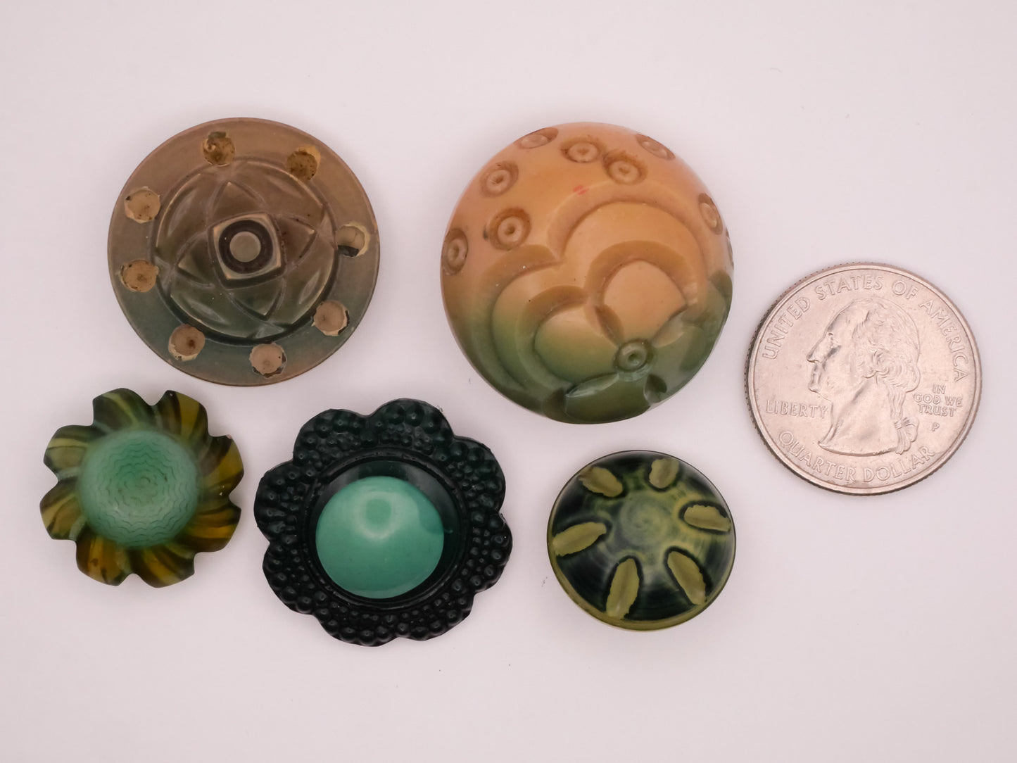Flower Turquoise Blue Green Celluloid Early Plastic Button Various 19-30mm