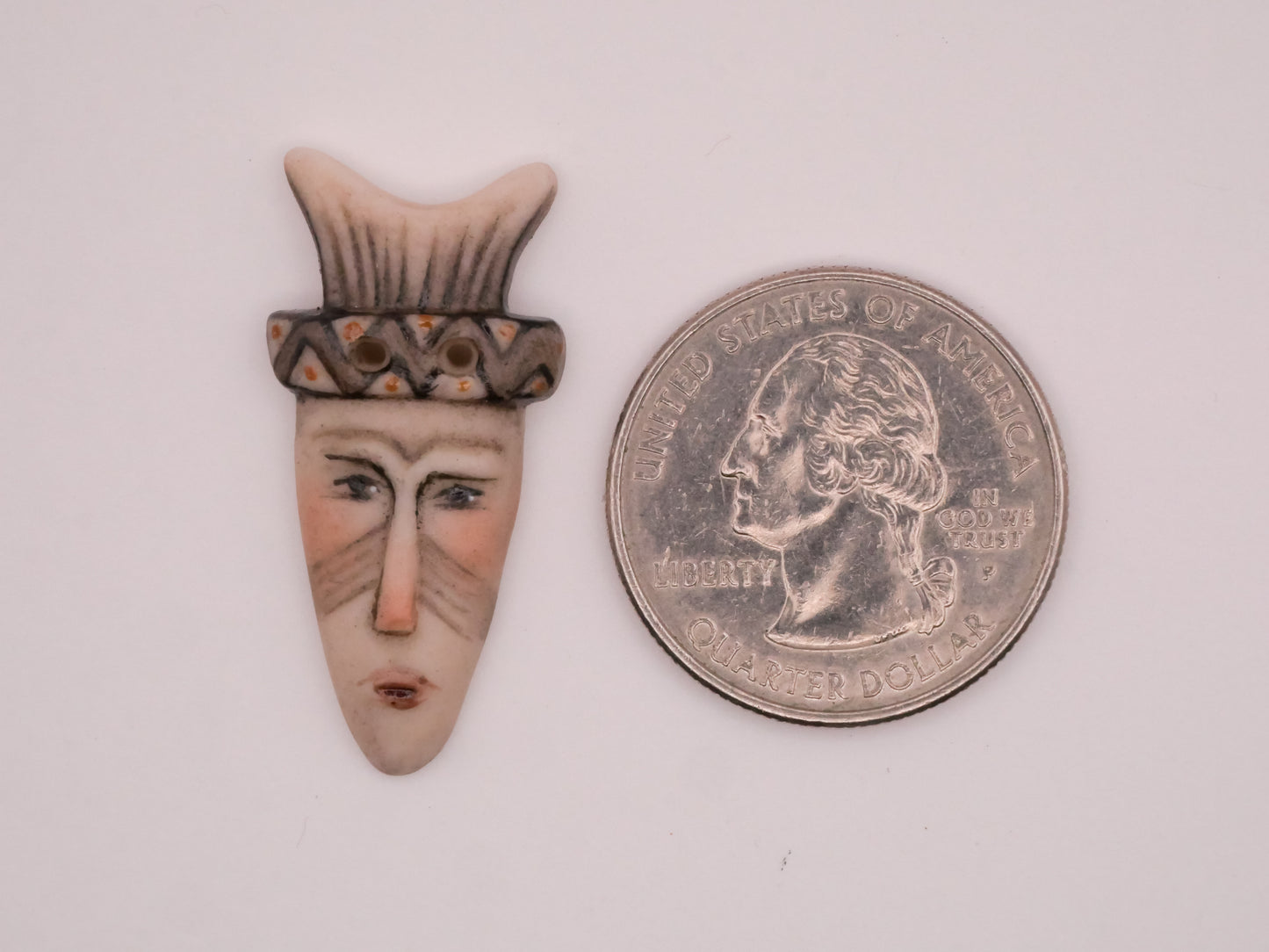 Tribal Mask Face Hand-Painted Porcelain Ceramic Button 16x32mm