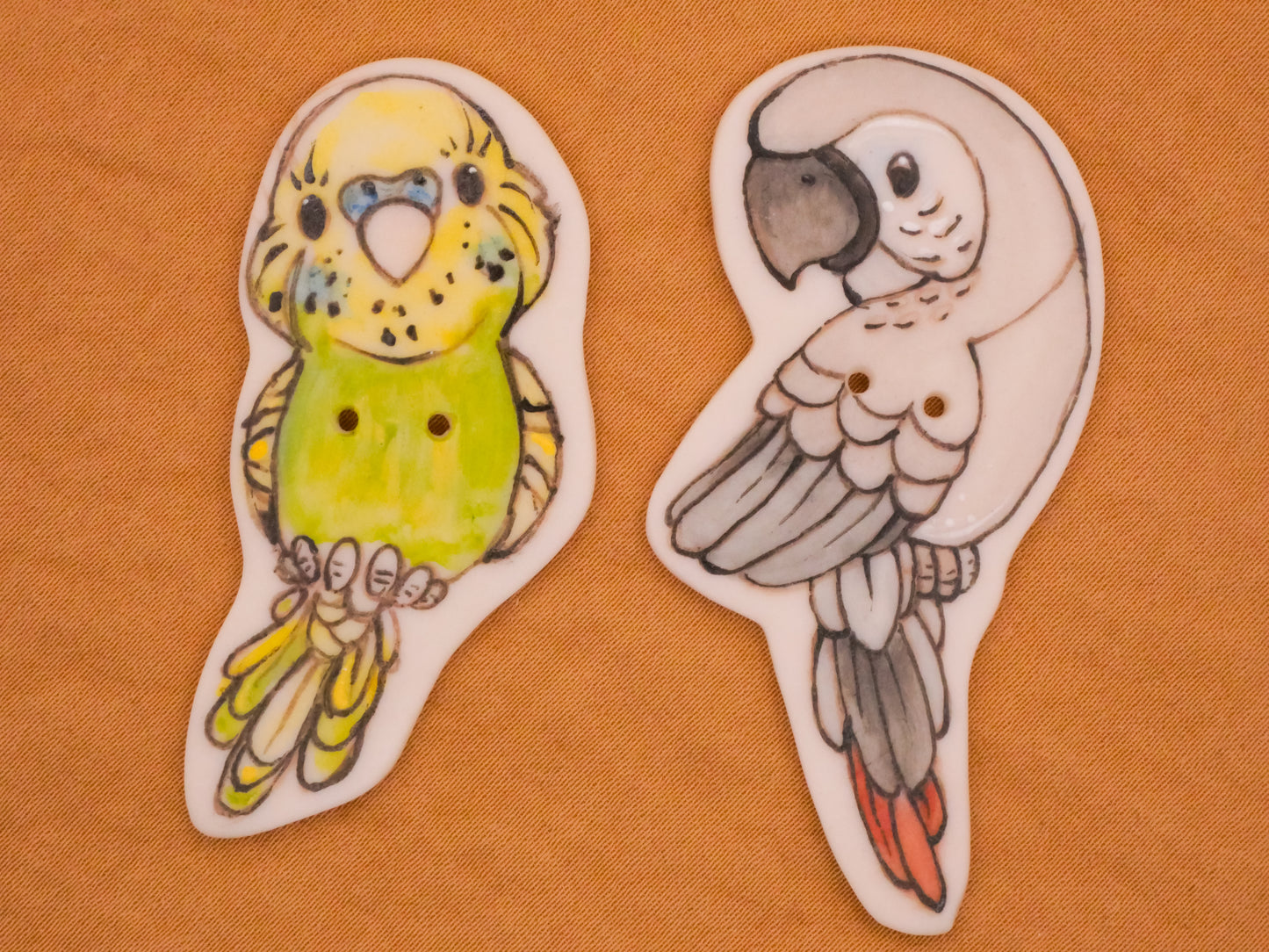 Tropical Bird Hand-Painted Porcelain Ceramic Large Button Various 24-58mm