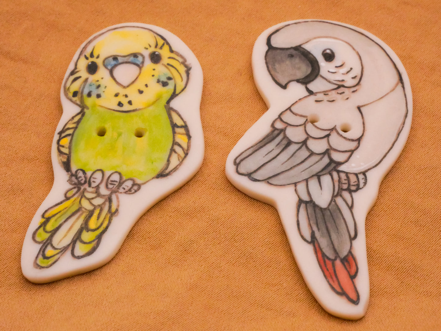 Tropical Bird Hand-Painted Porcelain Ceramic Large Button Various 24-58mm