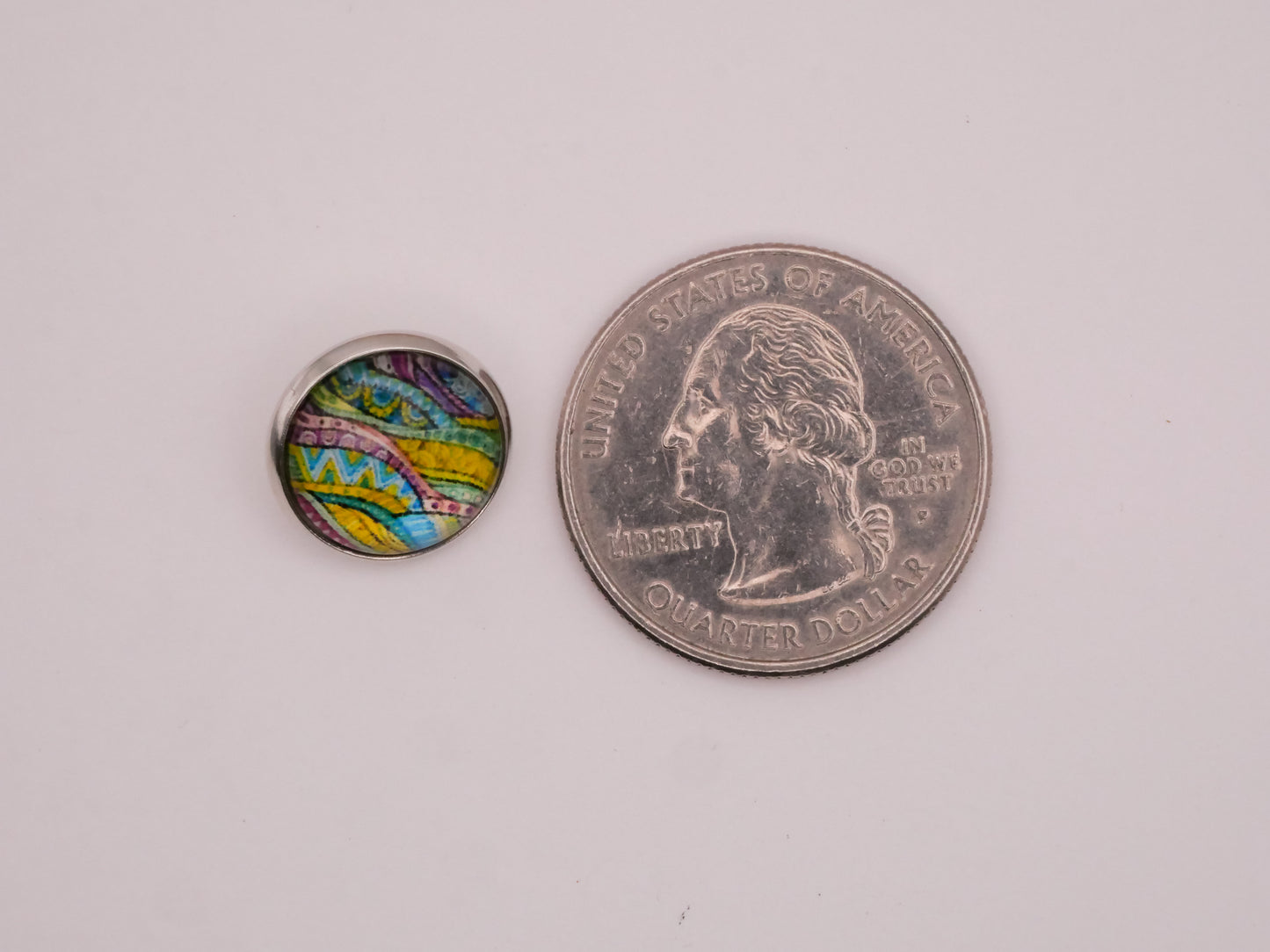 Tribal Patterns Colorful Glass Dome Silver Metal Button Various 14mm
