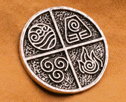 Water Earth Wind Fire Antiqued Silver Metal Button 21mm