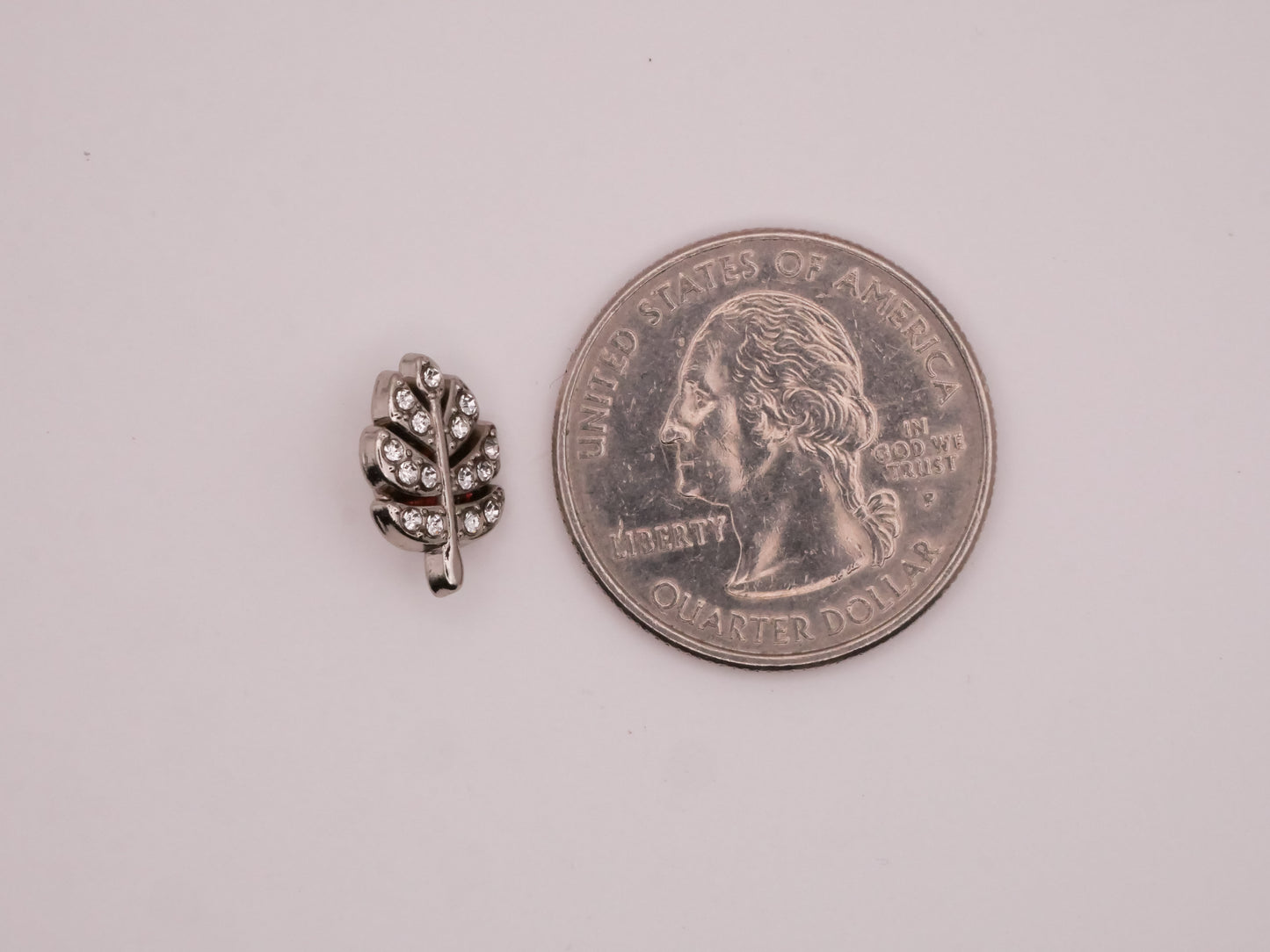 Leaf Rhinestone Silver Metal Pair of Buttons 9x13mm
