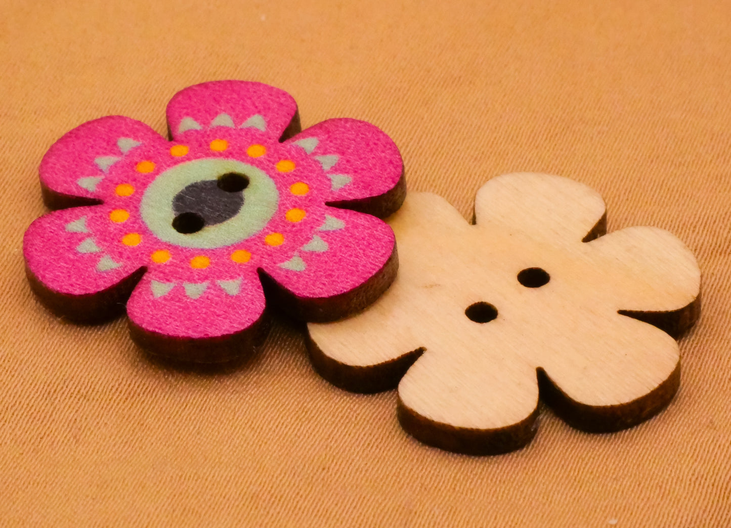 Flower Scallop Edge Colorful Wood Assorted Set of Ten Buttons 25mm