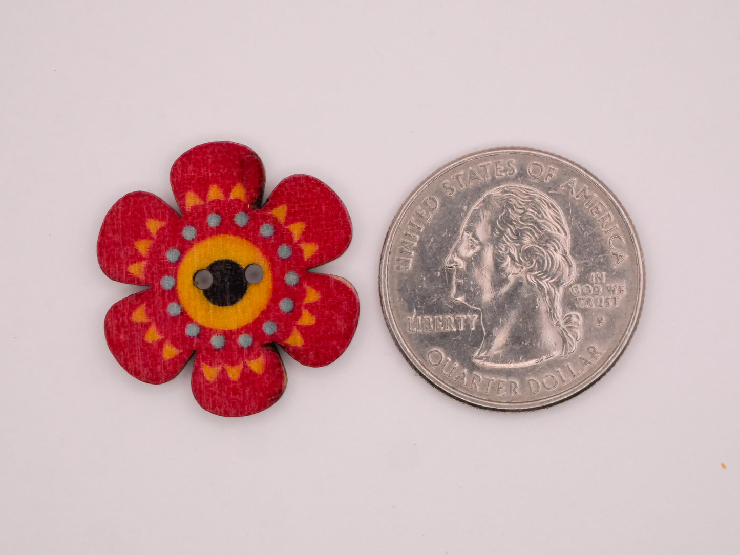 Flower Scallop Edge Colorful Wood Assorted Set of Ten Buttons 25mm