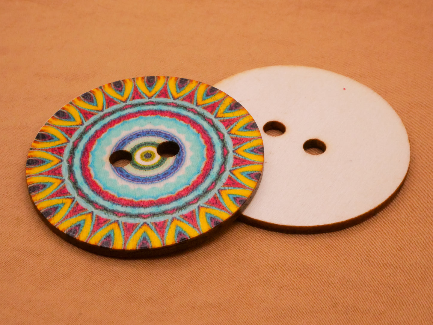 Tribal Mandala Colorful Extra-Large Wood Button Various 50mm