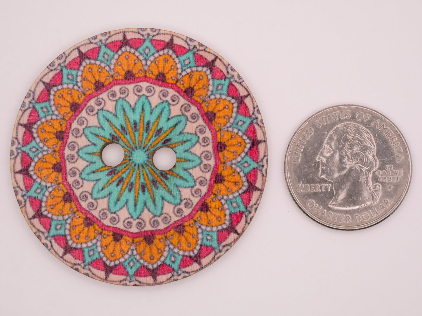 Tribal Mandala Colorful Extra-Large Wood Button Various 50mm