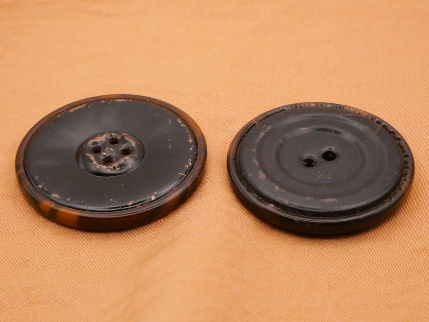 Brown Celluloid Early Plastic Plaid or Hexagon Large Button Various 37-38mm