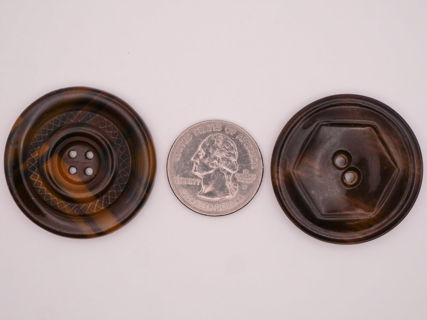 Brown Celluloid Early Plastic Plaid or Hexagon Large Button Various 37-38mm
