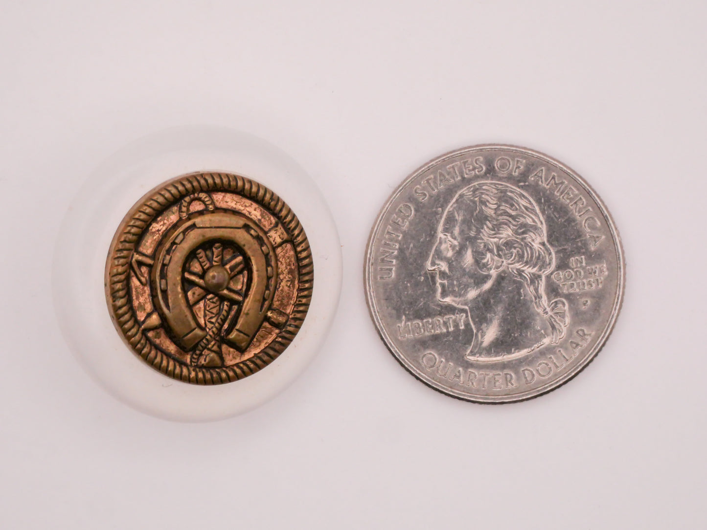 Horseshoe Antiqued Brass Look Metal Plastic Button 27mm